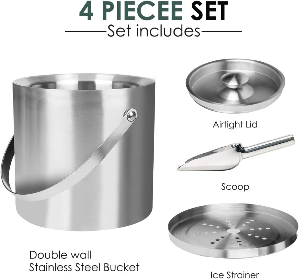 3L Double-Wall Insulated Stainless Steel Ice Bucket with scoop for Cocktail Bar - Image 2