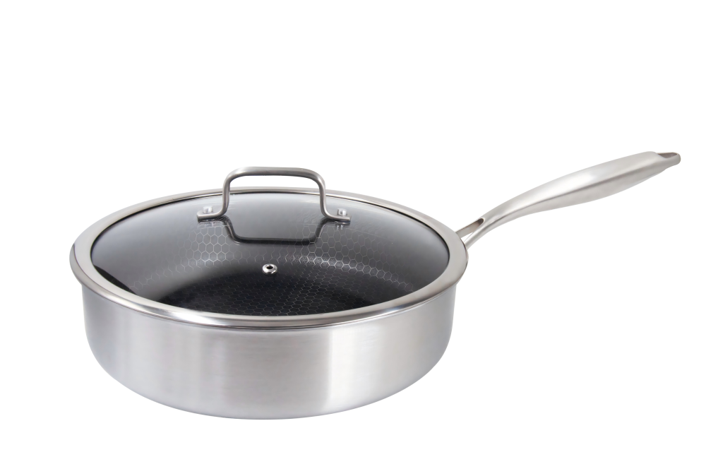 S/S Triply Hybrid Non-stick Deep Frypan w/glass lid