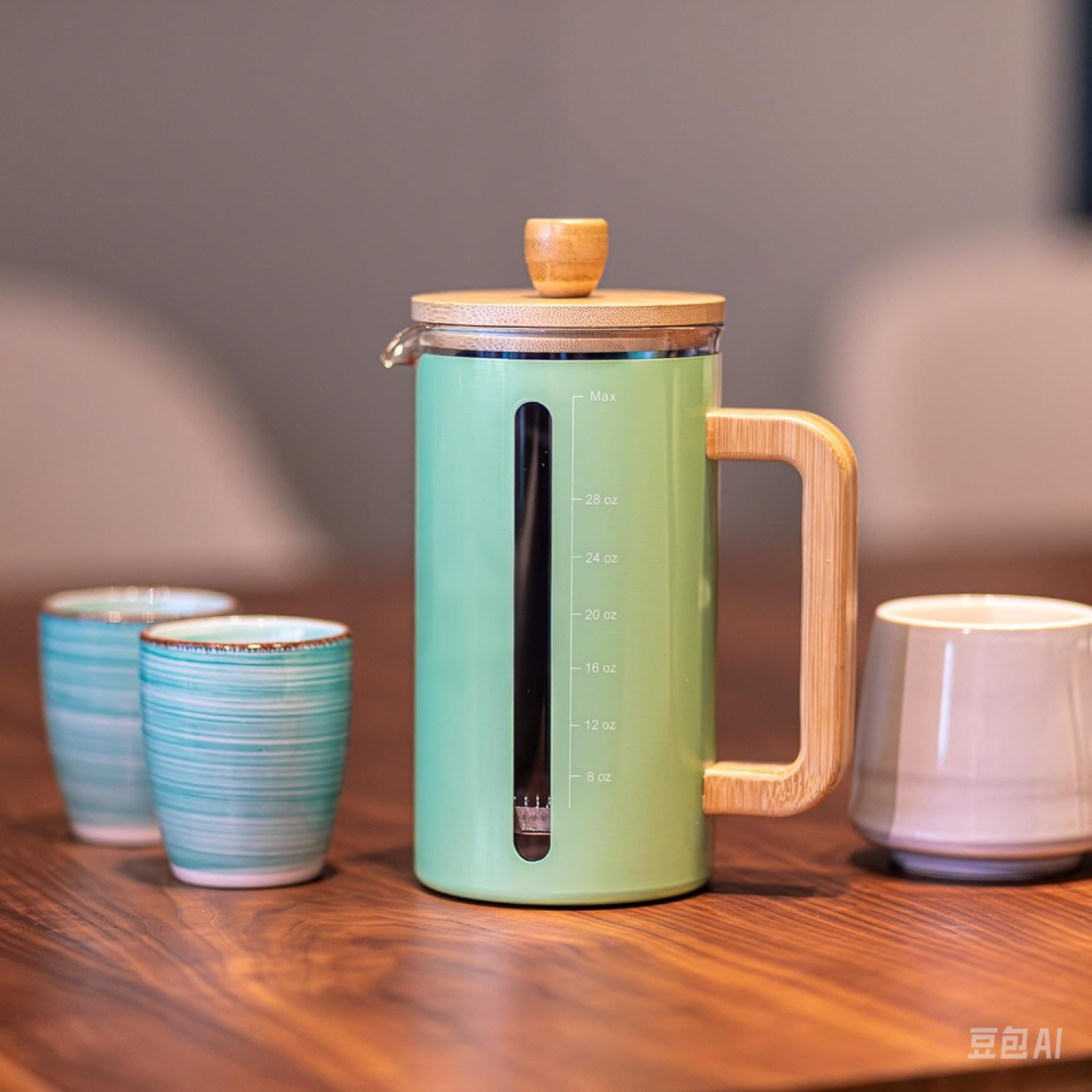 Wood handle and lid French press with borosilicate glass - Image 2